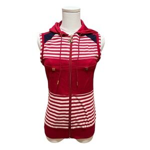 L.A.M.B Y2K Red Stripe Sleeveless Hooded Vest Size Medium